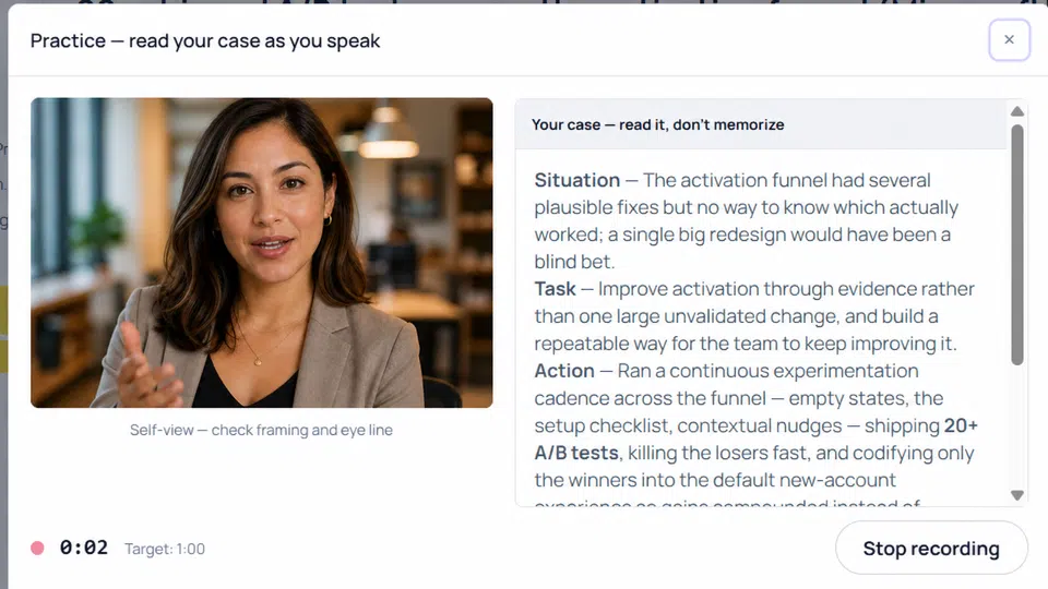 Maya practicing an interview answer in Job Seeker OS